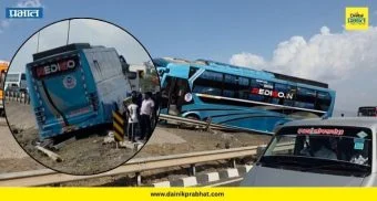Accident : सातारा-पुणे महामार्गावर ट्रॅव्हल्स बसचा अपघात; प्रवासी सुरक्षित