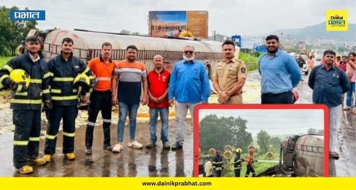Tanker Accident: पुणे-मुंबई एक्सप्रेसवेवर भीषण अपघात! पाम तेलाचा टँकर उलटून लागली भीषण आग…असा वाचला चालक