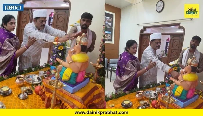 Manjusha Nagpure : महापौर मंजुषा नागपुरे यांच्या निवासस्थानी श्री गणरायांचे उत्साहात आगमन