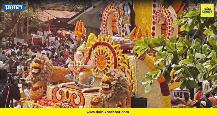 Guruji Talim Ganpati: गुलालाची उधळण, ढोल-ताशांचा दणदणाट; मानाच्या तिसऱ्या गुरुजी तालीम गणपतीच्या विसर्जन मिरवणुकीला सुरुवात