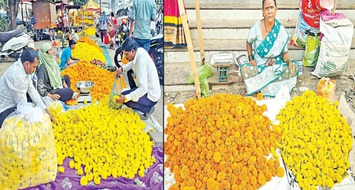 Pune District : दसऱ्याच्या झेंडूला कवडीमोल भाव