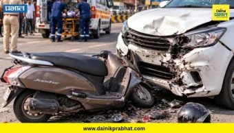 Accident News : नागरगाव चौफुला येथे चारचाकीची दुचाकीला जोरदार धडक; पती, पत्नी व ११ वर्षीय मुलगा जखमी