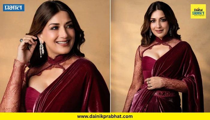 Sonali Bendre: वाईन रंगाच्या वेलव्हेट साडीत सोनाली बेंद्रेचा रॉयल अंदाज; फोटो पाहून चाहते म्हणाले ‘खूबसूरत’