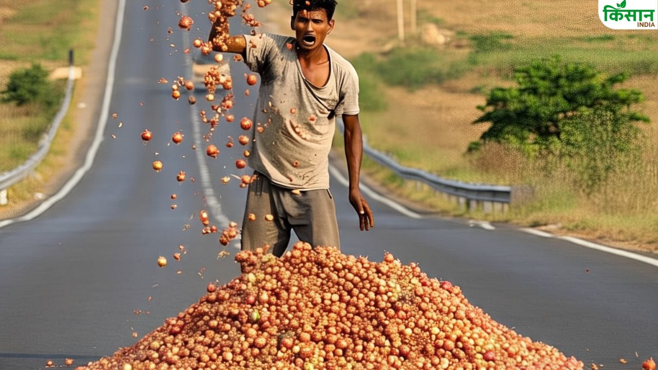 प्याज के रेट में गिरावट.. 200 रुपये क्विंटल भाव होने से नाराज किसान ने सड़क पर फेंक दी उपज