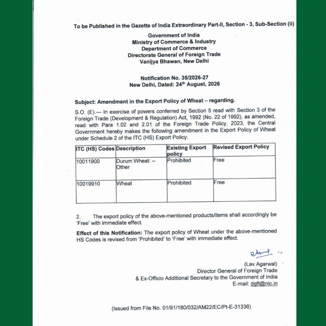 India lifts export ban on wheat