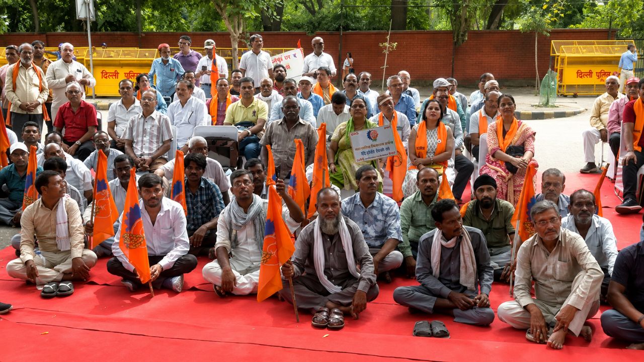 Bharatiya Mazdoor Sangh Protest At Delhi Jantar Mantar Hundreds Gather In Nagpur Slogans Raised Against Govt To Fulfill Demands