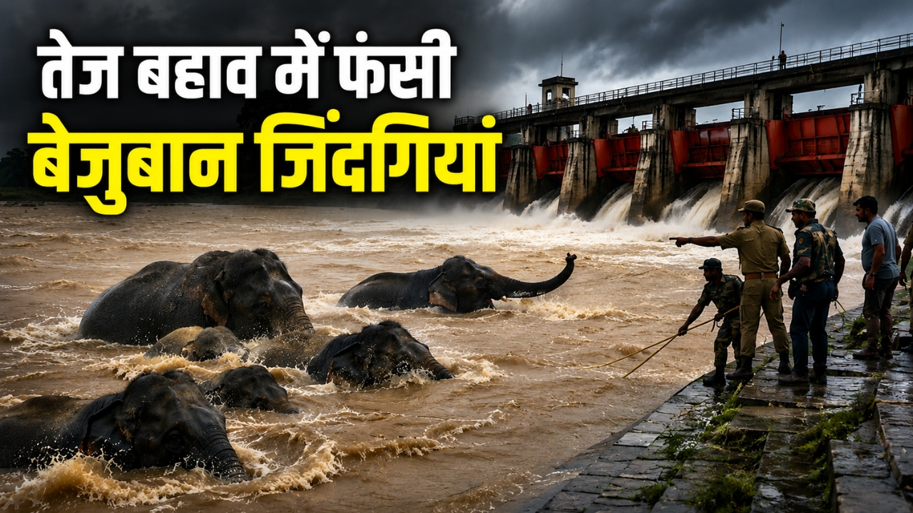 Nepal Flood Elephant Herd Rescue Up Bahraich Kaudiyala River Girjapuri Barrage