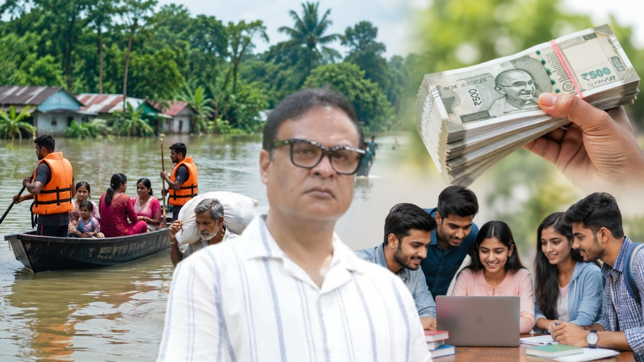 Cm Himanta Biswa Sarma Assam Flood Victims 15000 Youth Support Schemes