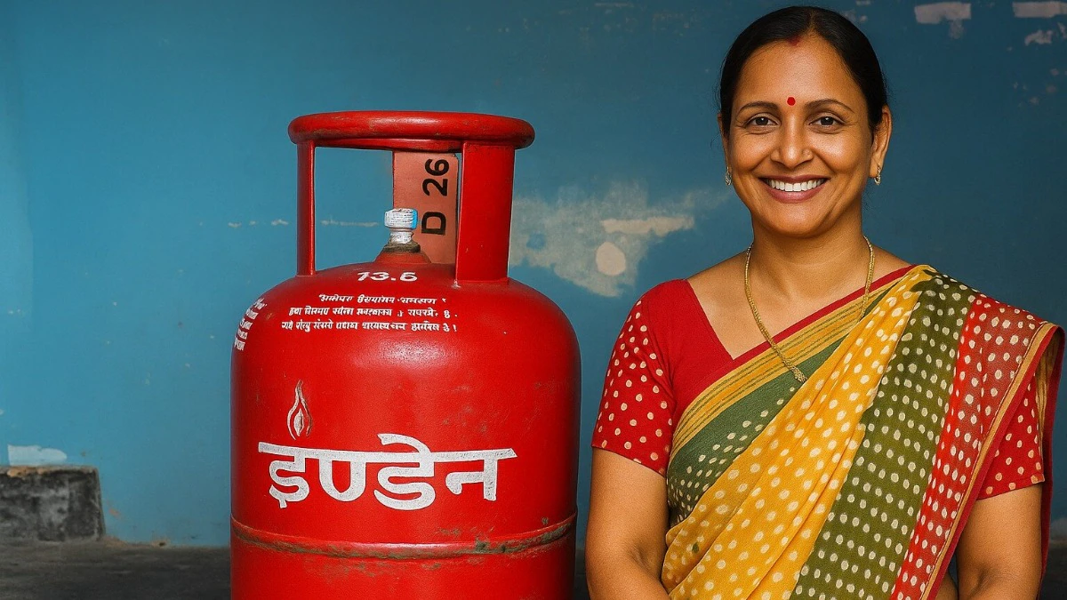 PM Ujjwala Yojana LPG cylinder + Indian woman